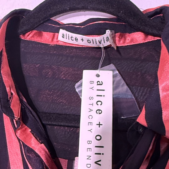 NWT Alice & Olivia Silk Pink and Black Striped Tie-Neck Blouse medium - Picture 7 of 8
